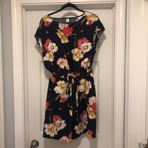 Navy Floral Shift dress cinched waist BNWT